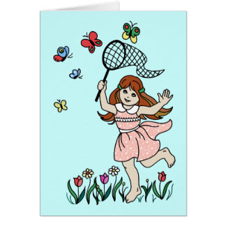 Little Girl Barefoot in the Park and Butterfly Net