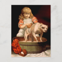 Little Girl Bathing Her Dog
