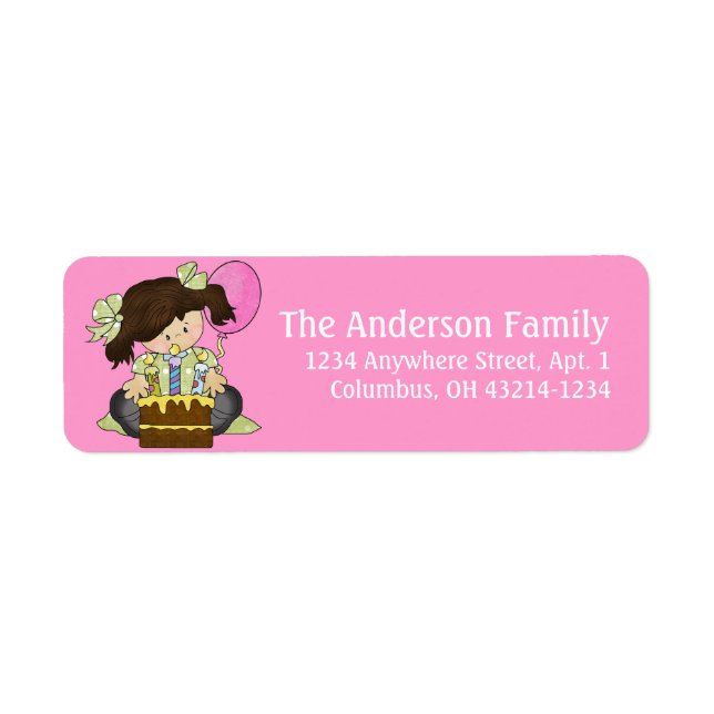 Little Girl Birthday Party d3 Return Address Label (Front)
