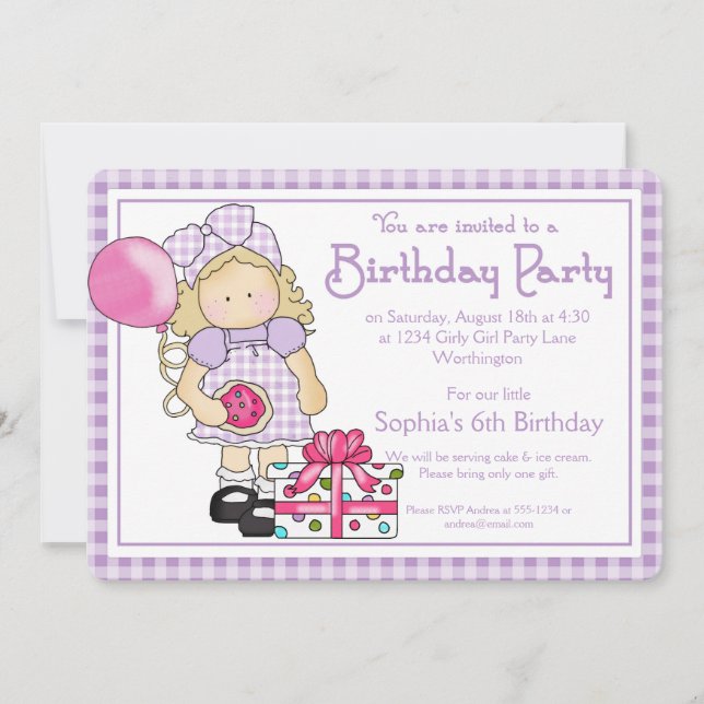 Little Girl Birthday Party Invite Country Girl d4 (Front)