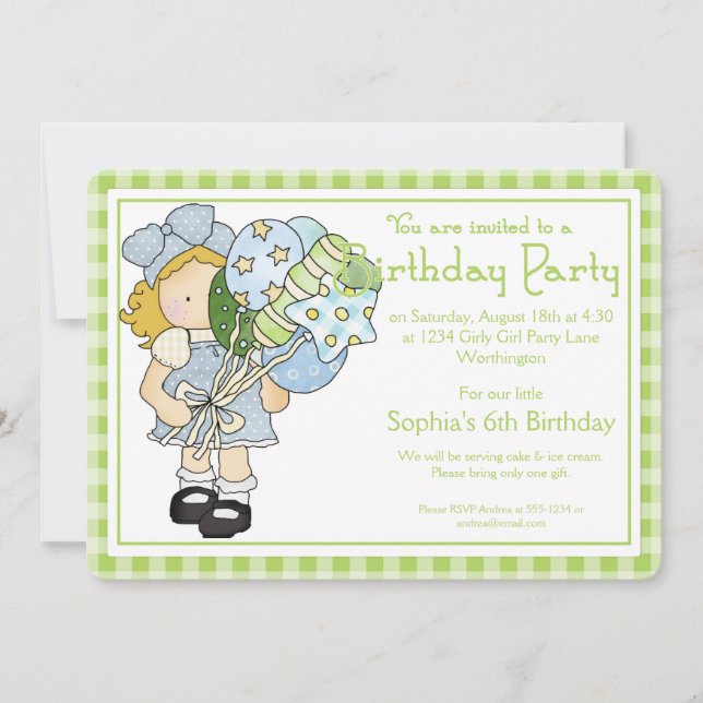 Little Girl Birthday Party Invite Country Girl d6 (Front)