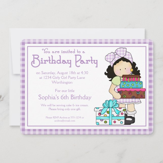 Little Girl Birthday Party Invite Country Girl d7 (Front)