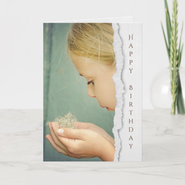 little girl blowing dandelion seed birthday card (Front)