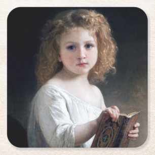 Little Girl, Bouguereau Square Paper Coaster
