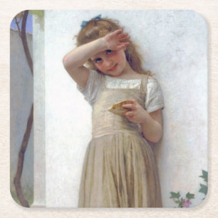 Little Girl, Bouguereau Square Paper Coaster