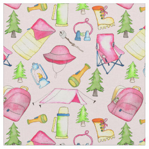Little Girl Camping Themed Gear Pink Fabric
