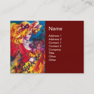 LITTLE GIRL,CAT AND PRETTY DOLL Yellow Red Business Card