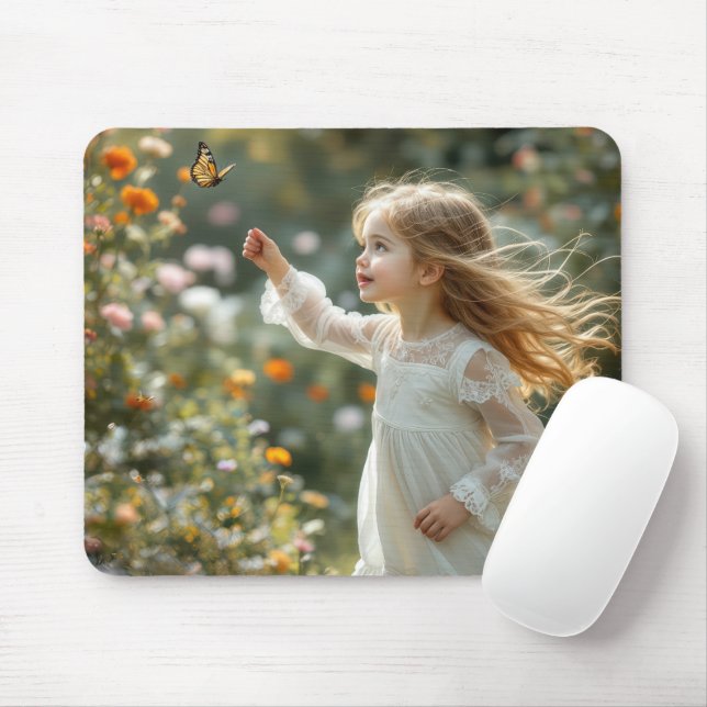 Little Girl Chasing a Monarch Butterfly Mouse Pad (With Mouse)