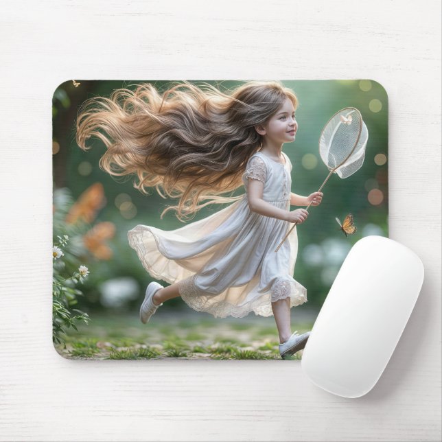 Little Girl Chasing Butterflies Mouse Pad (With Mouse)