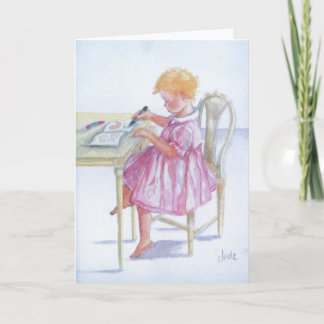 "Little Girl Colouring" Greeting Card