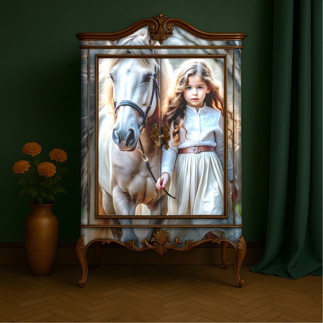 Little Girl Cream Dress White Horse Storybook Farm Tissue Paper (Little Girl in Cream Dress with White Horse - Storybook Farm Decoupage Tissue Paper)