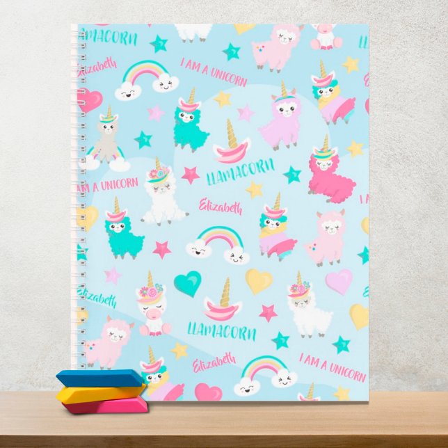Little Girl Cute Llamacorn Pastel Pattern Notebook (Creator Uploaded)