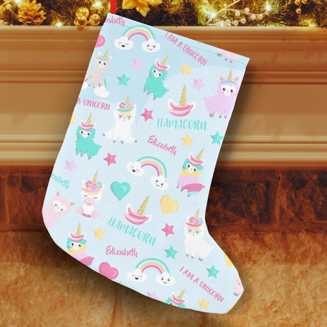 Little Girl Cute Llamacorn Pastel Pattern Small Christmas Stocking (Creator Uploaded)