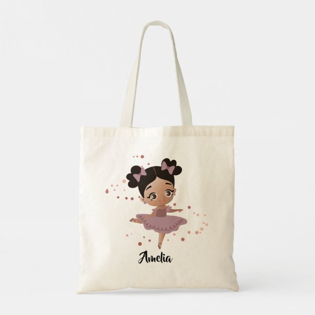Little Girl Dancing Ballerina w/Bows, Rose Gold Tote Bag (Back)