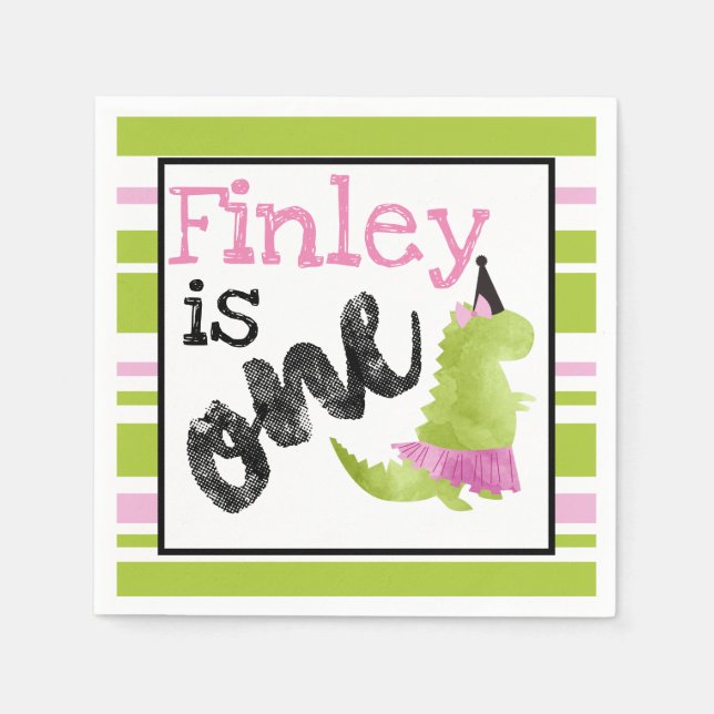 Little girl Dinosaur Tutu Dinosaur Ballerina Pink Napkin (Front)