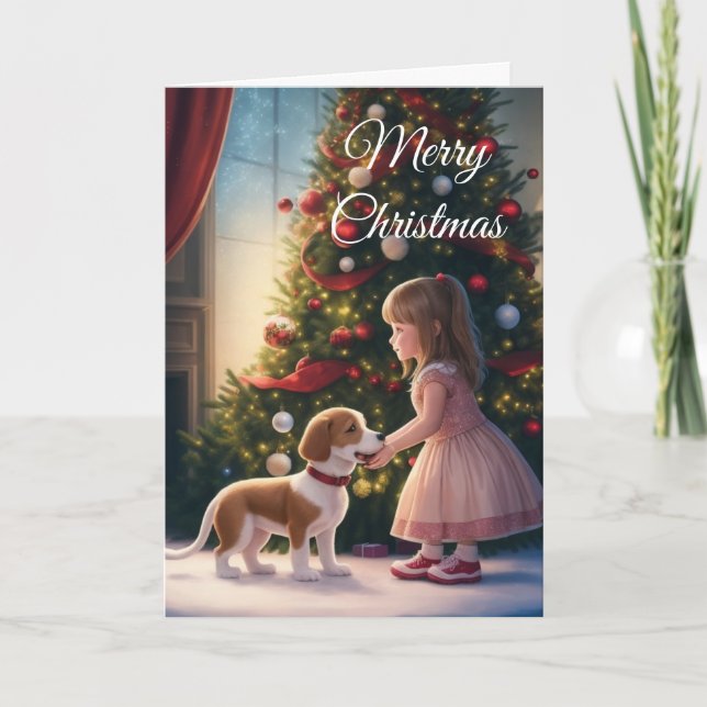Little Girl & Dog-Love & Friendship Christmas Card (Front)