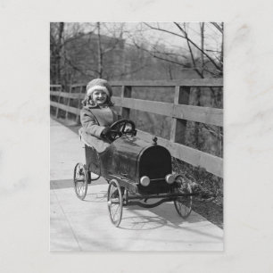 Little Girl Driving Pedal Car, 1922 Postcard