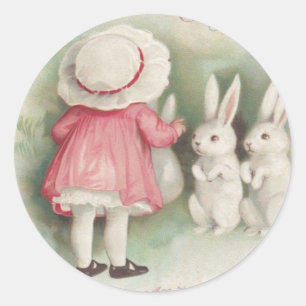 Little Girl Easter Bunny Rabbit Classic Round Sticker