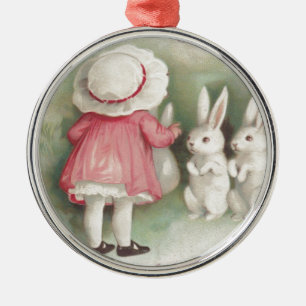 Little Girl Easter Bunny Rabbit Metal Tree Decoration