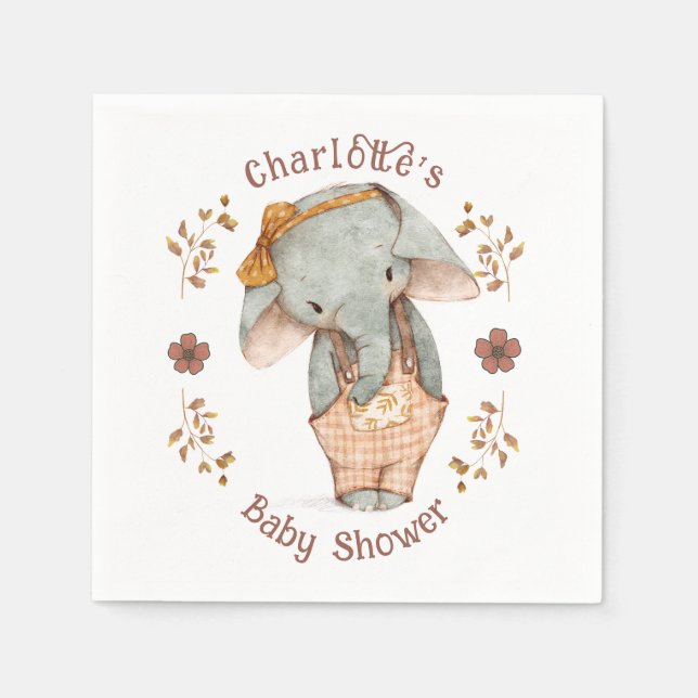Little Girl Elephant Baby Shower Napkin (Front)
