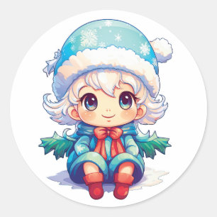 Little Girl Elf Xmas Magic Classic Round Sticker
