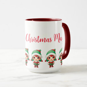 Little Girl Elf Xmas Red Personalised  Mug