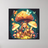 Little girl elve among mushrooms