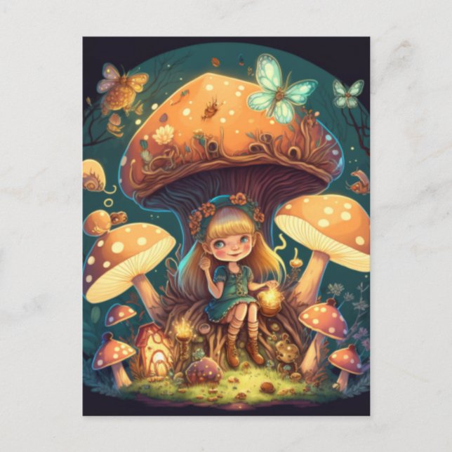 Little girl elve among mushrooms postcard (Front)