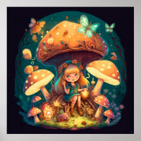 Little girl elve among mushrooms