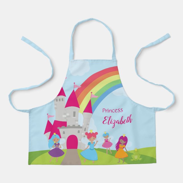 Little Girl Fairy Princess with Rainbow and Castle Apron (Front)