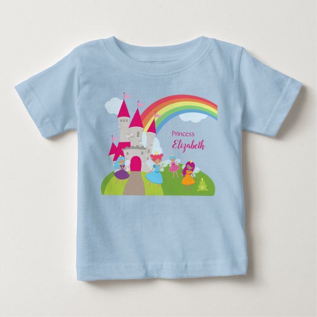 Little Girl Fairy Princess with Rainbow and Castle Baby T-Shirt (Front)
