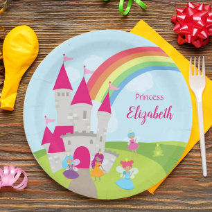 Little Girl Fairy Princess with Rainbow and Castle Paper Plate