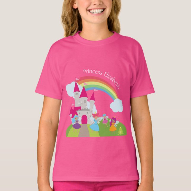 Little Girl Fairy Princess with Rainbow and Castle T-Shirt (Front)