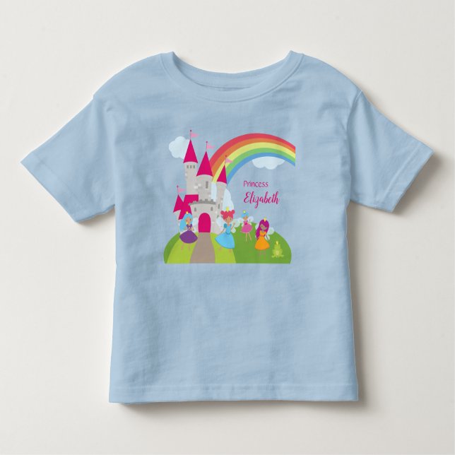 Little Girl Fairy Princess with Rainbow and Castle Toddler T-Shirt (Front)
