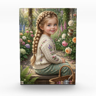 Little Girl Flower Basket Forest Spring Nature Fle Photo Block