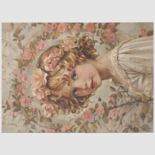 Little Girl Flowers in Her Hair Vintage Decoupage Tissue Paper