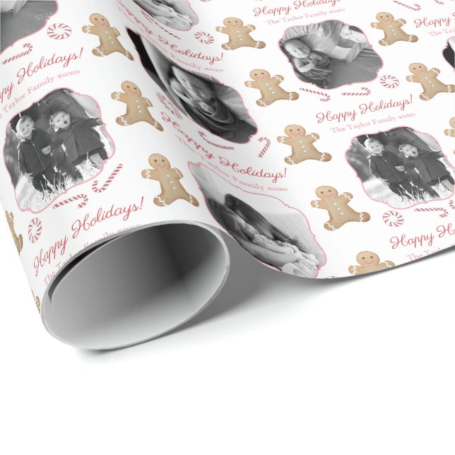 Little Girl Gingerbread Pink Red Photo Christmas Wrapping Paper (Roll Corner)