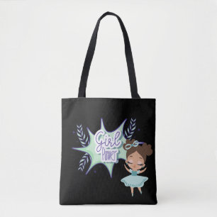 Little girl, girl power baby black bib tote bag