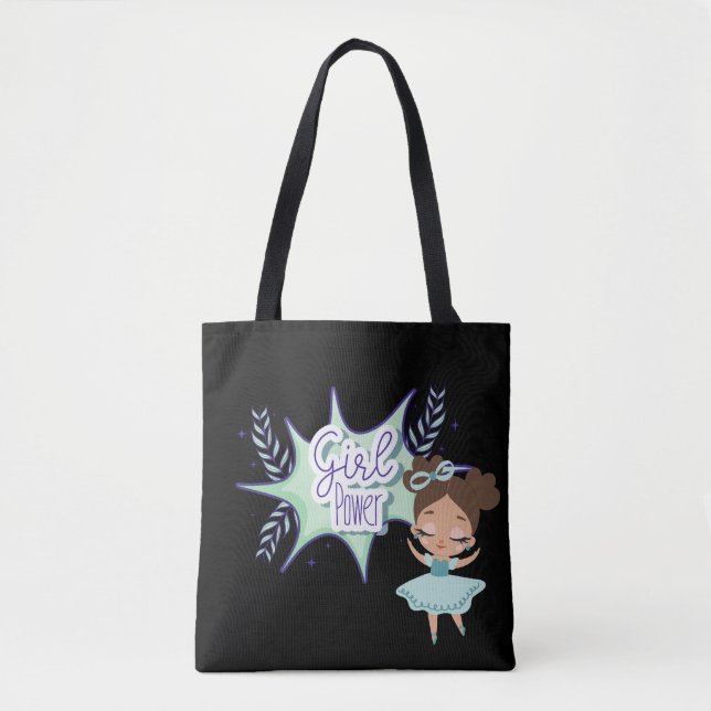 Little girl, girl power baby black bib tote bag (Front)