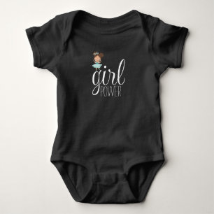Little girl, girl power green and black baby  bodysuit