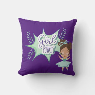 Little girl, girl power, green and purple cushion