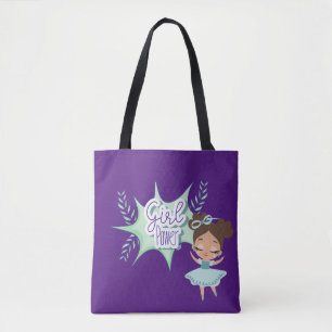 Little girl, girl power green and purple tote bag
