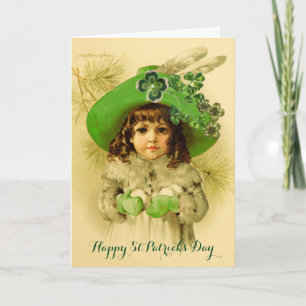 Little Girl,Green Hat,Shamrocks,St Patrick's Day Holiday Card