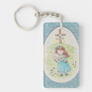 Little Girl Holding a Lamb Easter Morning Key Ring