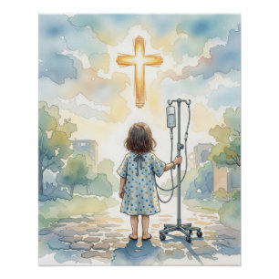 Little Girl Holding an IV Pole Poster