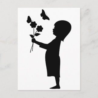 Little girl holding flowers silhouette postcard