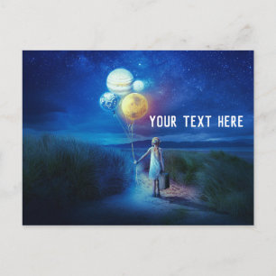 Little Girl Holding Planet Balloons Postcard