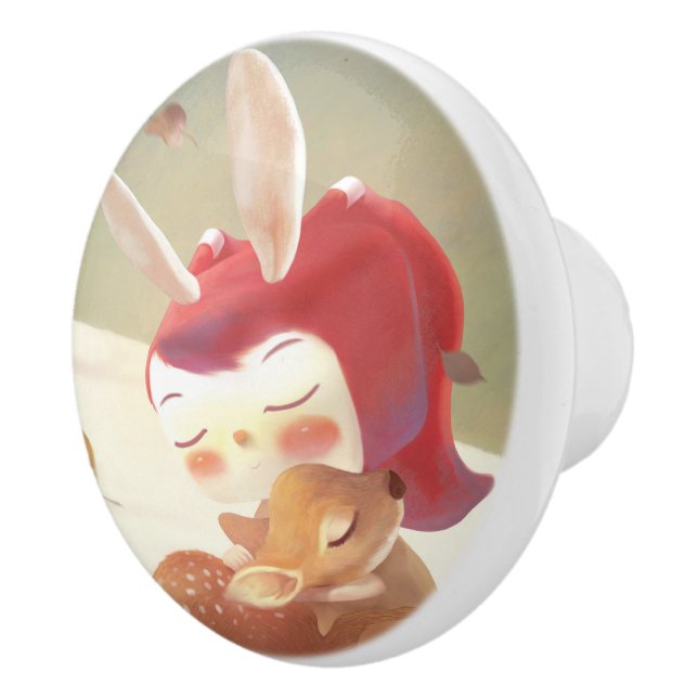Little Girl Hugging Deer Ceramic Knob (Right)
