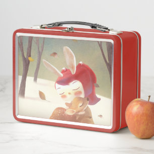 Little Girl Hugging Deer Metal Lunch Box