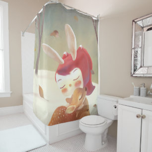 Little Girl Hugging Deer Shower Curtain